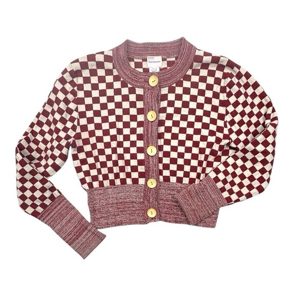 Find Me Now Presley Checkerboard Harlequin Puff Sleeve Cropped Cardigan M - Picture 14 of 14